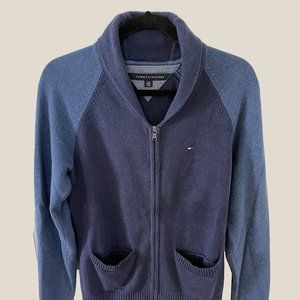 SALE XS NAVY BLUE RAGLAN SLEEVE SHAWL NECK ZIP UP CARDIGAN SWEATER